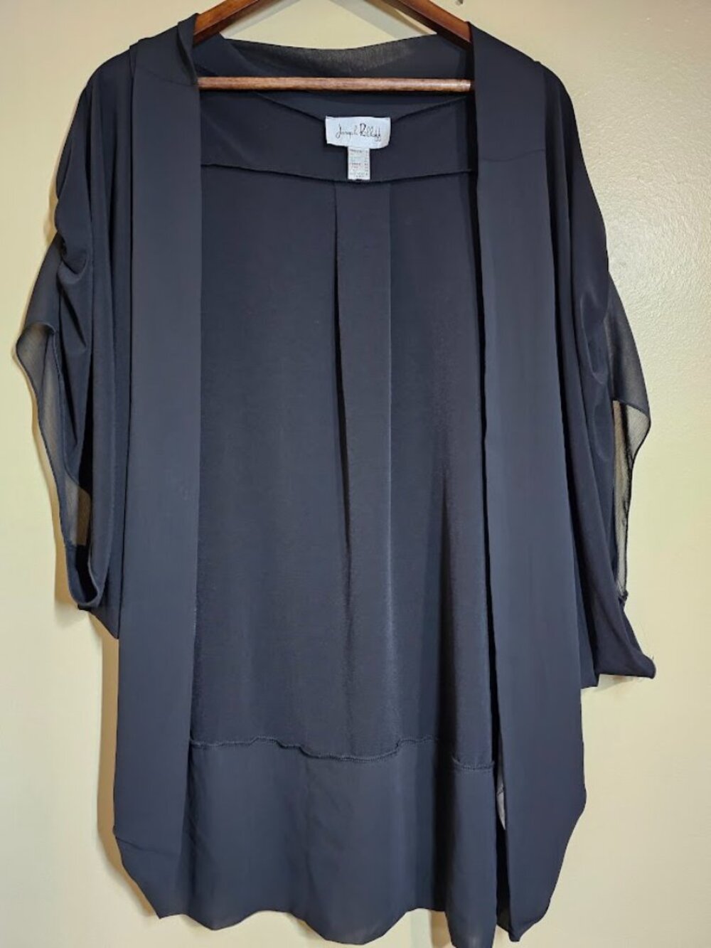 NWT Joseph Ribkoff Black Chiffon Open Front Kimono Cardigan Size 12